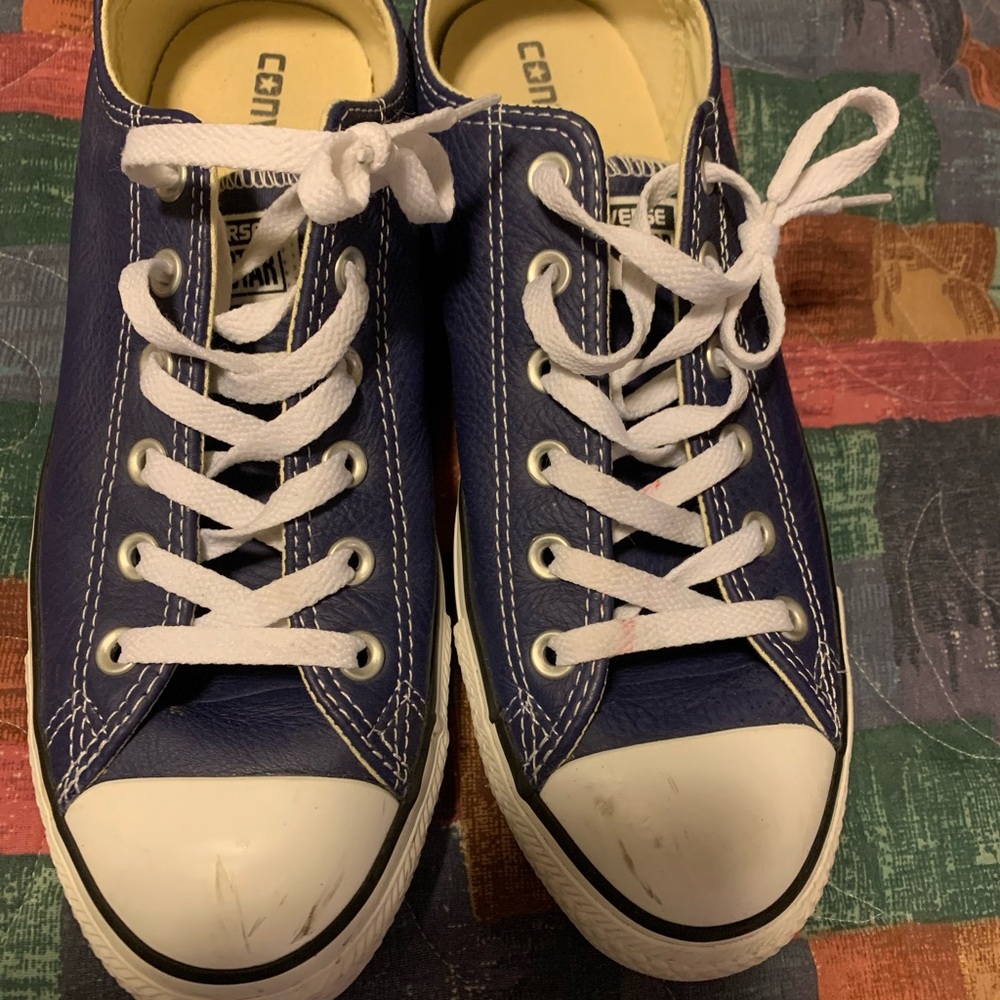 Dark blue leather converse